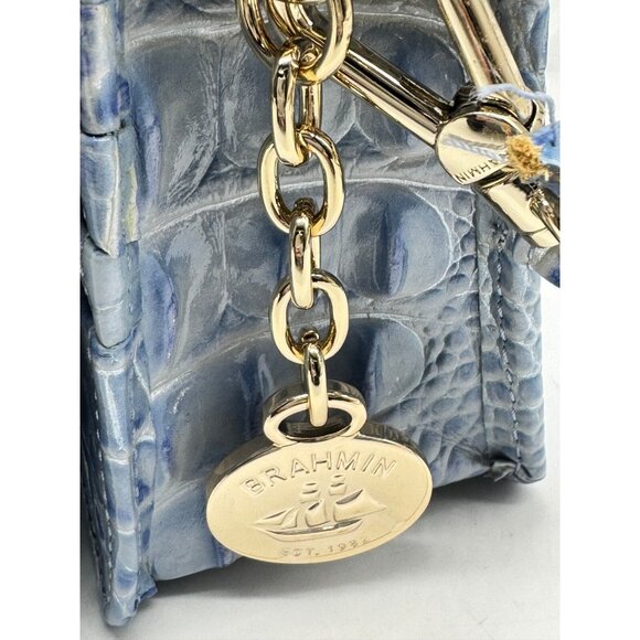 BRAHMIN Minuette croc embossed leather phone crossbody bag wallet BLUE-Defective - Picture 5 of 15